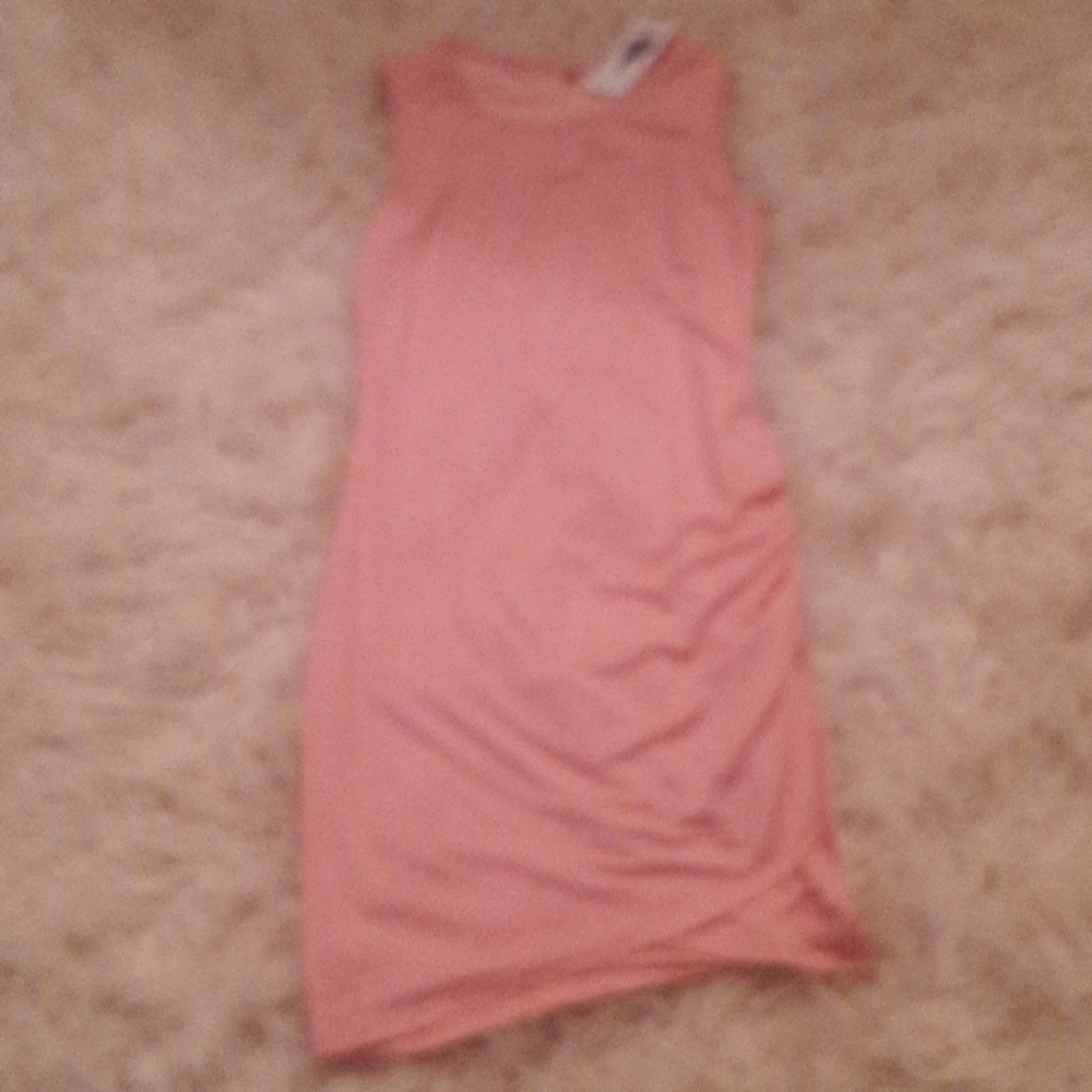 Peach cotton t-shirt dress with side runching